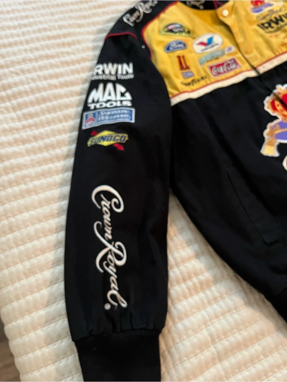 Nascar Crown Royal Black and Yellow Racing Bomber Jacket Jamie McMurray XL